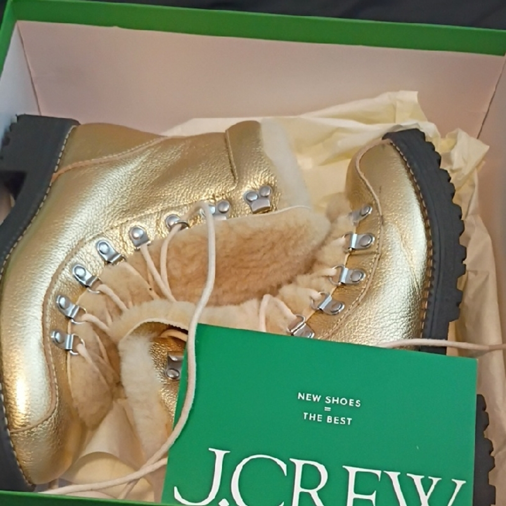J. Crew Metallic Gold Lace Up Boots